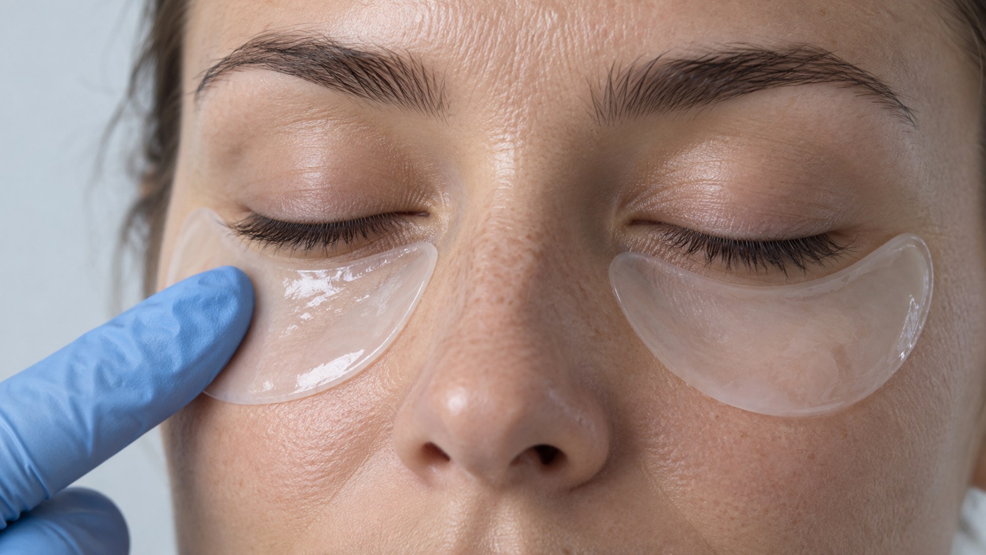 Illustrative library image of under-eye skincare patches being applied